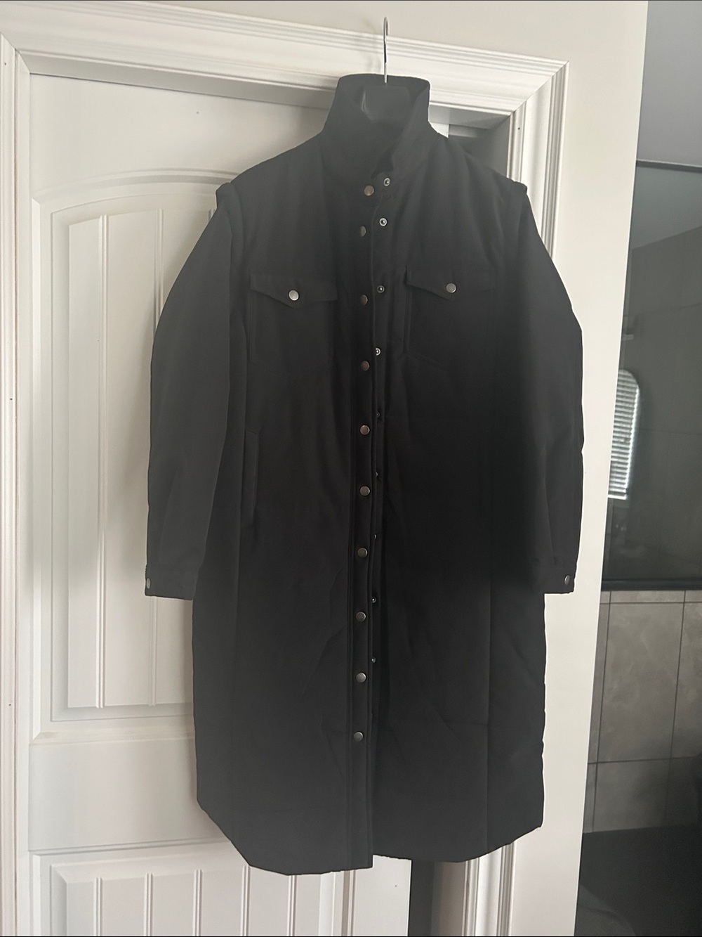 RD Style Black Utility Coat with Snap Front and removable sleeves for a vest